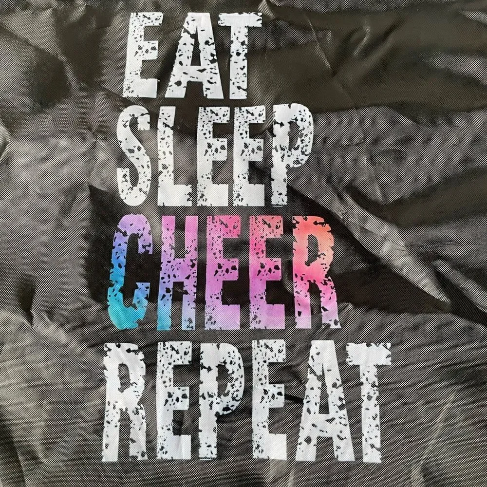 Nylon Lightweight Black Backpack (Never Used) w/“Eat, Sleep, Cheer, Repeat